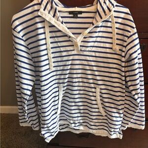 J. Crew Navy and White Striped Terry Towel Hoodie